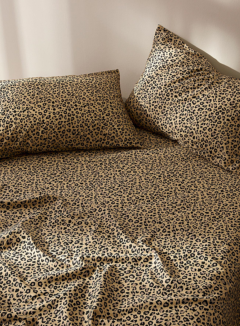 Simons Maison: Le drap coton biologique leopard 200 fils au pouce Pour matelas jusqu'à 16 po Tan beige fauve