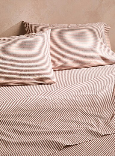 Simons Maison: L'ensemble draps pur coton biologique fines rayures Bronze - Ambre
