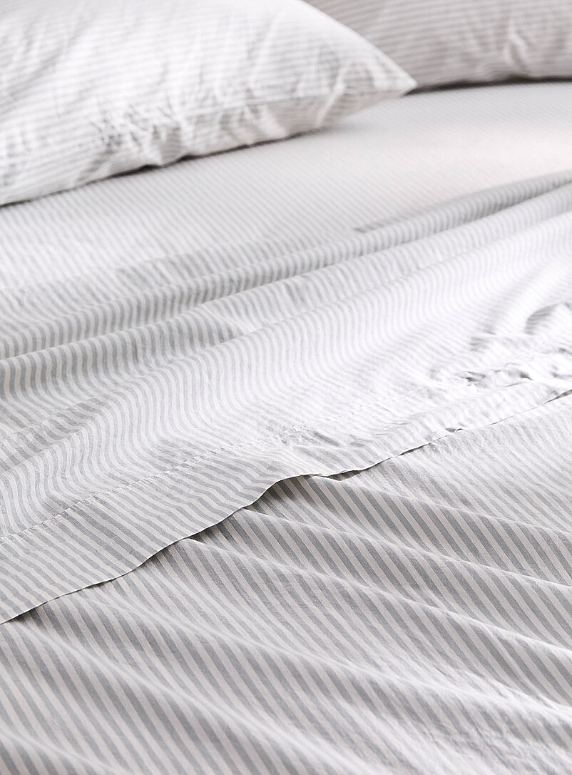 Simons Maison: L'ensemble draps pur coton biologique fines rayures &Eacute;cru - Lin
