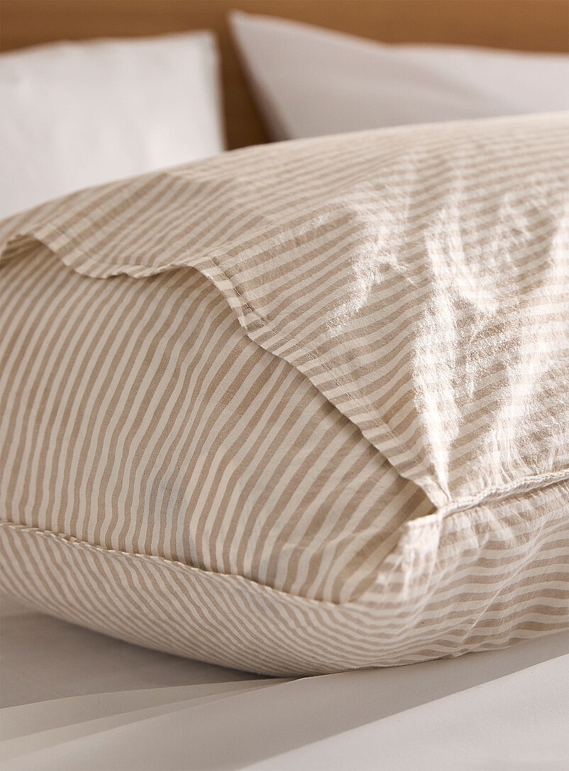 Simons Maison: Le couvre-oreiller de corps pur coton biologique fines rayures &Eacute;cru - Lin