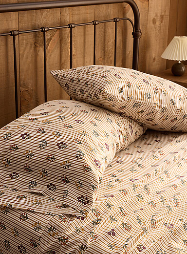 Organic cotton stripes and blooms pillowcases Set of 2