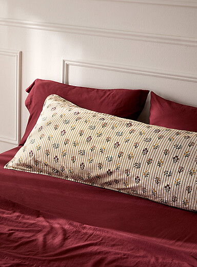 Simons Maison: Le couvre-oreiller de corps rayures et fleurs d'automne Blanc &agrave; motifs