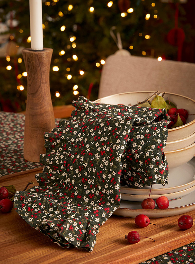 La serviette de table coton et lin fleurs de Noël