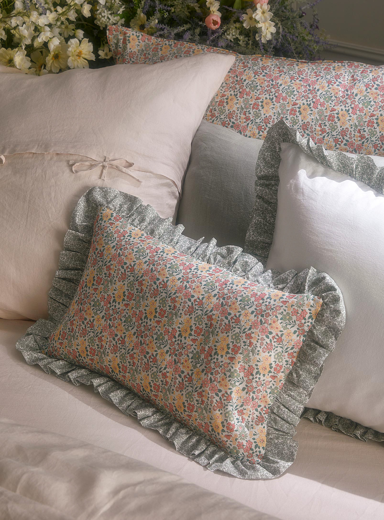Simons Maison English Flowers Ruffled Cushion Made With Liberty Fabric 30 X 50 Cm In Assorted