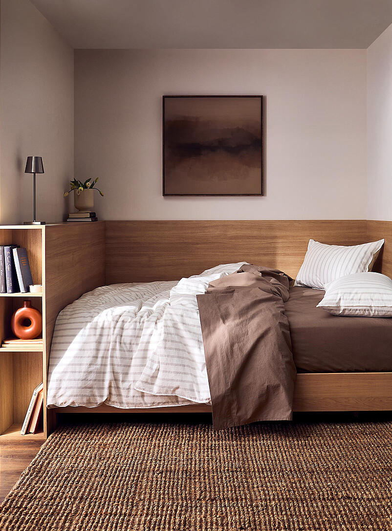 Taupe pinstripes duvet cover set product image (primary)