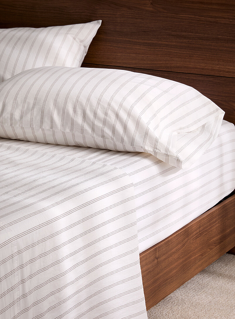 Taupe pinstripes sheet set Fits mattresses up to 16 in product image (primary)