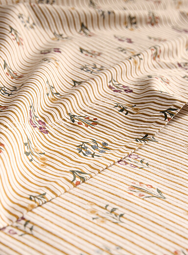 L'ensemble draps coton bio rayures et fleurs  144 fils au pouce