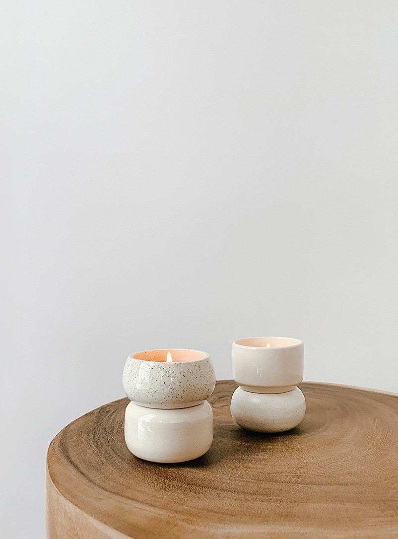 AND Ceramic Studio White Atlas reversible candle holder duo