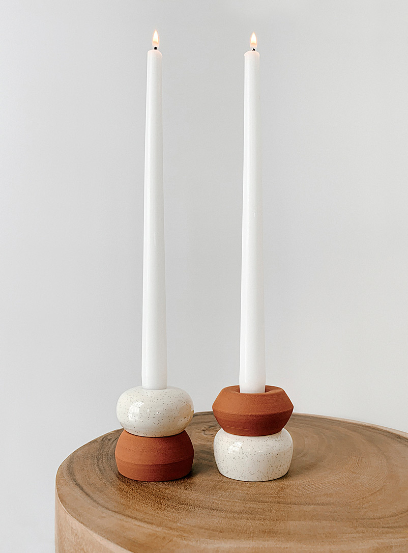 AND Ceramic Studio Copper/Rust Leo reversible candle holder duo