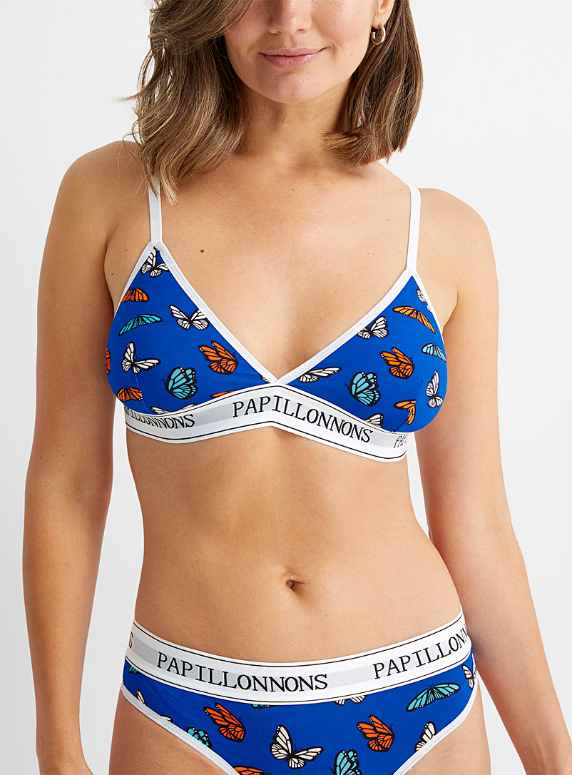 Miiyu x Pop Underwear Patterned Blue Slogan band triangle bralette for women