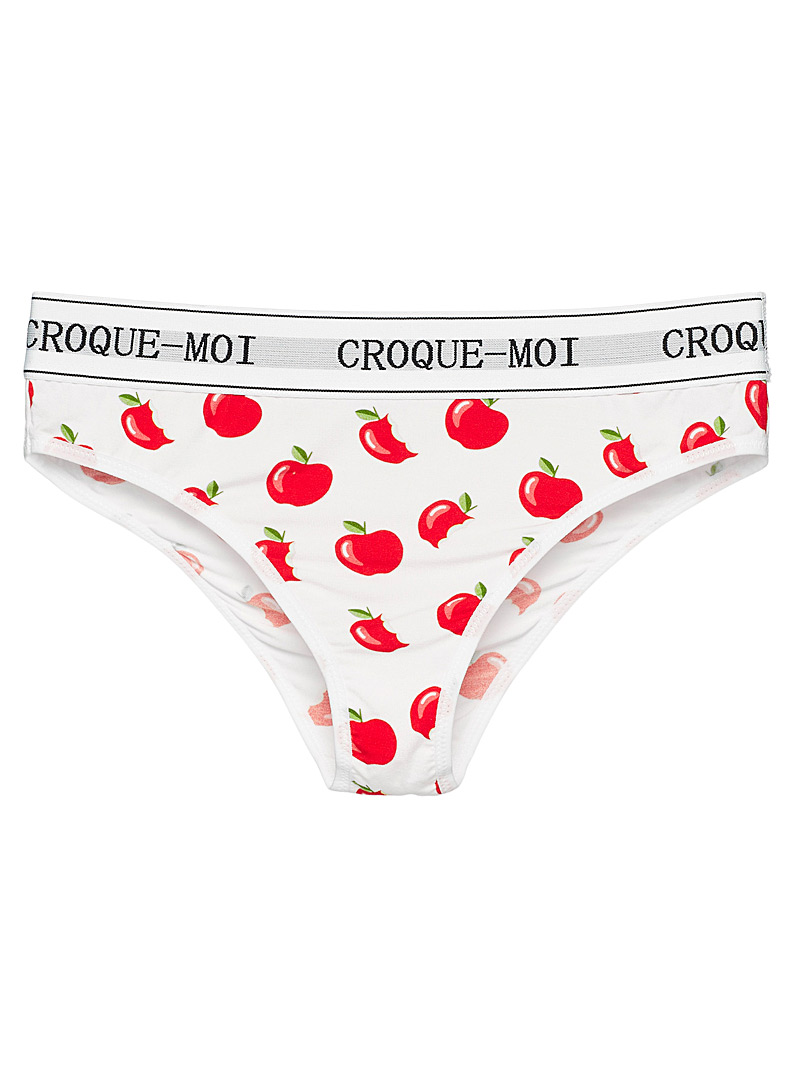 Miiyu x Pop Underwear Patterned White Slogan waist Brazilian panty for women