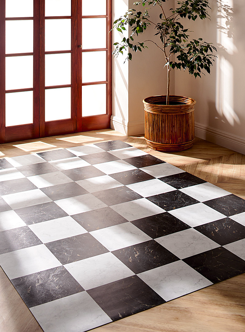 Adama Black and White Checkerboard vinyl rug See available sizes