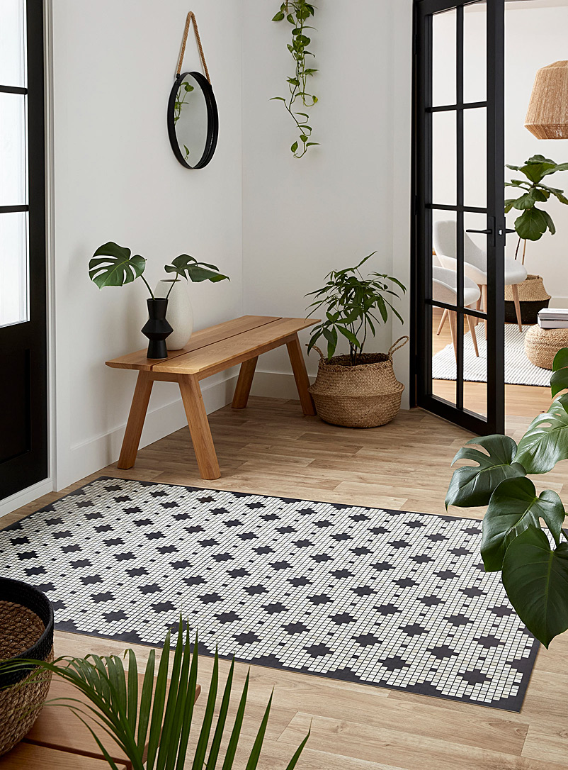 Adama Patterned White Tiled trellis vinyl rug See available sizes