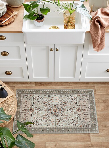 Adama: Le tapis vinyle m&eacute;daillon andalou sable Voir nos formats offerts Ivoire - Beige cr&egrave;me
