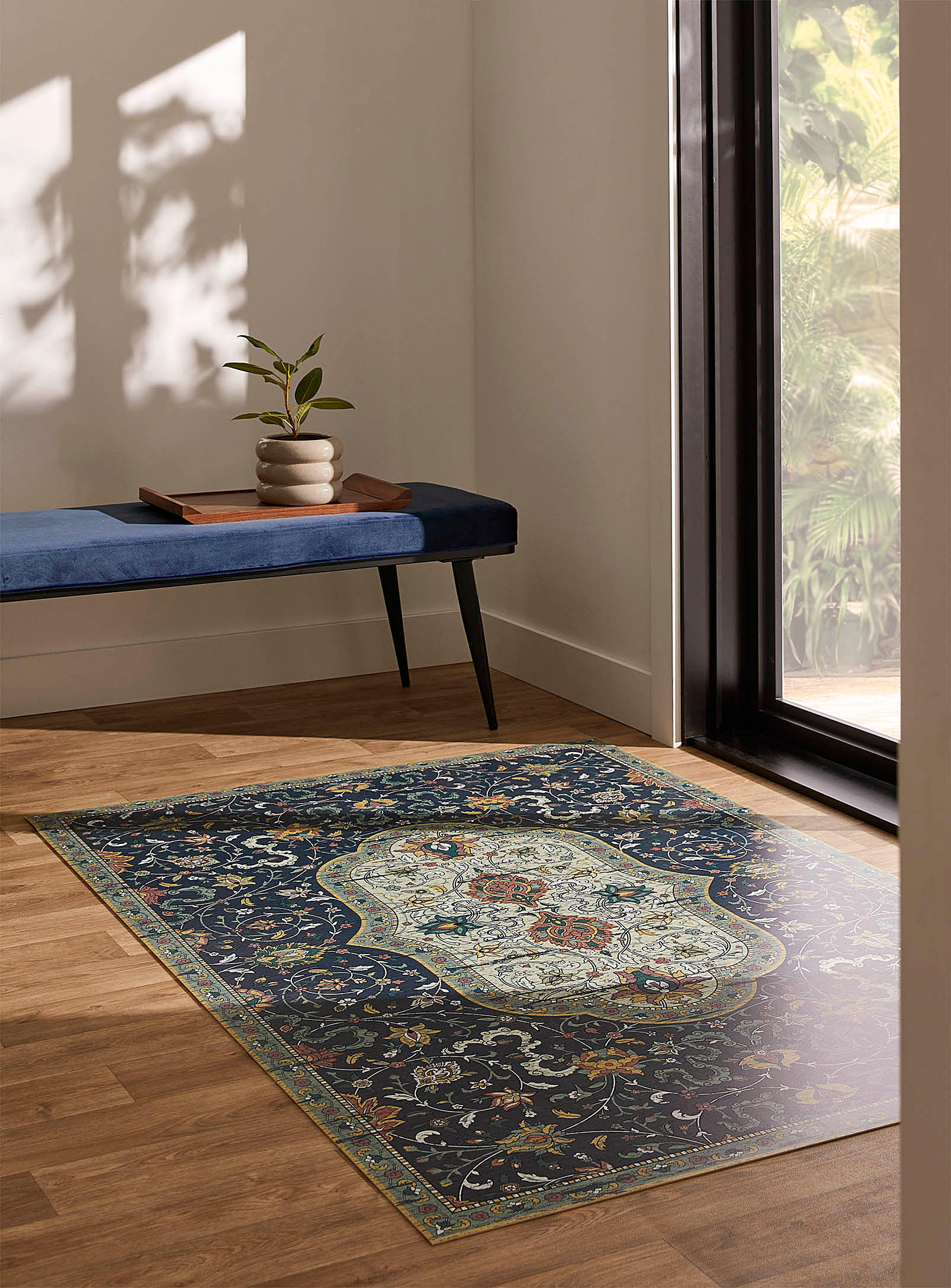 Adama Floral Medallion Vinyl Mat See Available Sizes In Patterned Blue