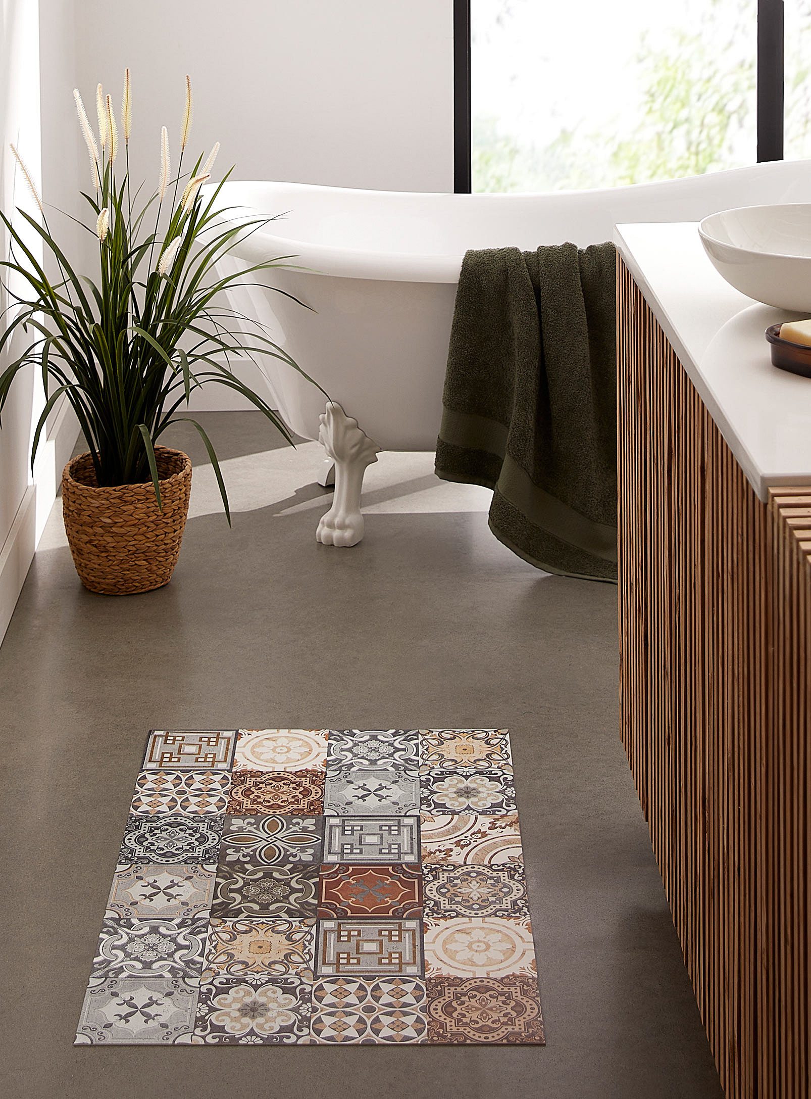 Adama Brown Azulejos Vinyl Rug See Available Sizes In Patterned Grey