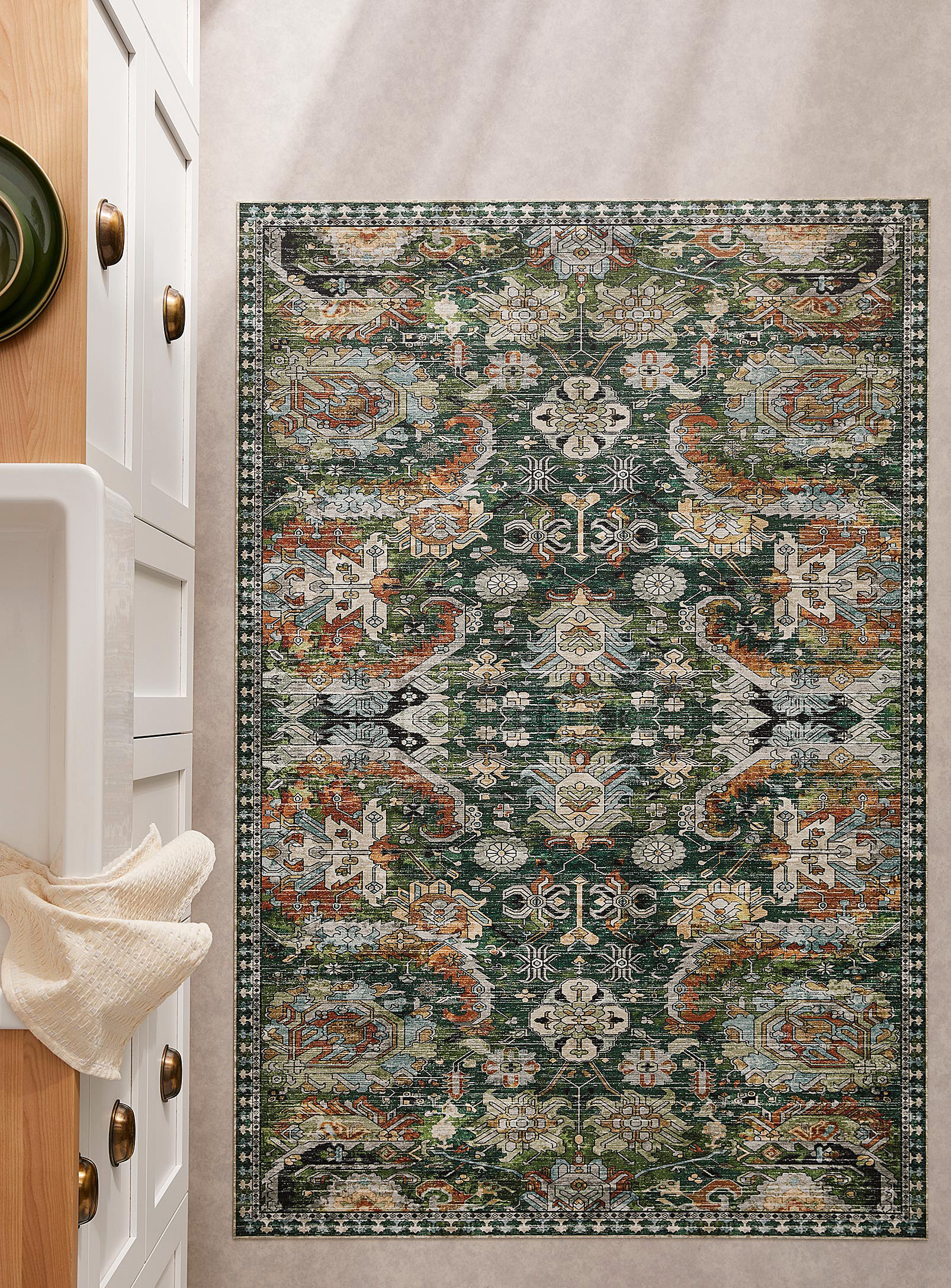Adama Vintage Tapestry Vinyl Rug See Available Sizes In Patterned Green