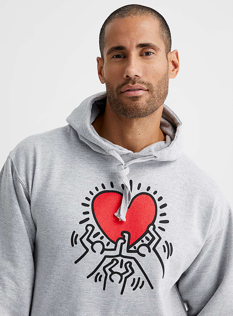 Le 31 Grey Two Figures with Red Heart hoodie for men