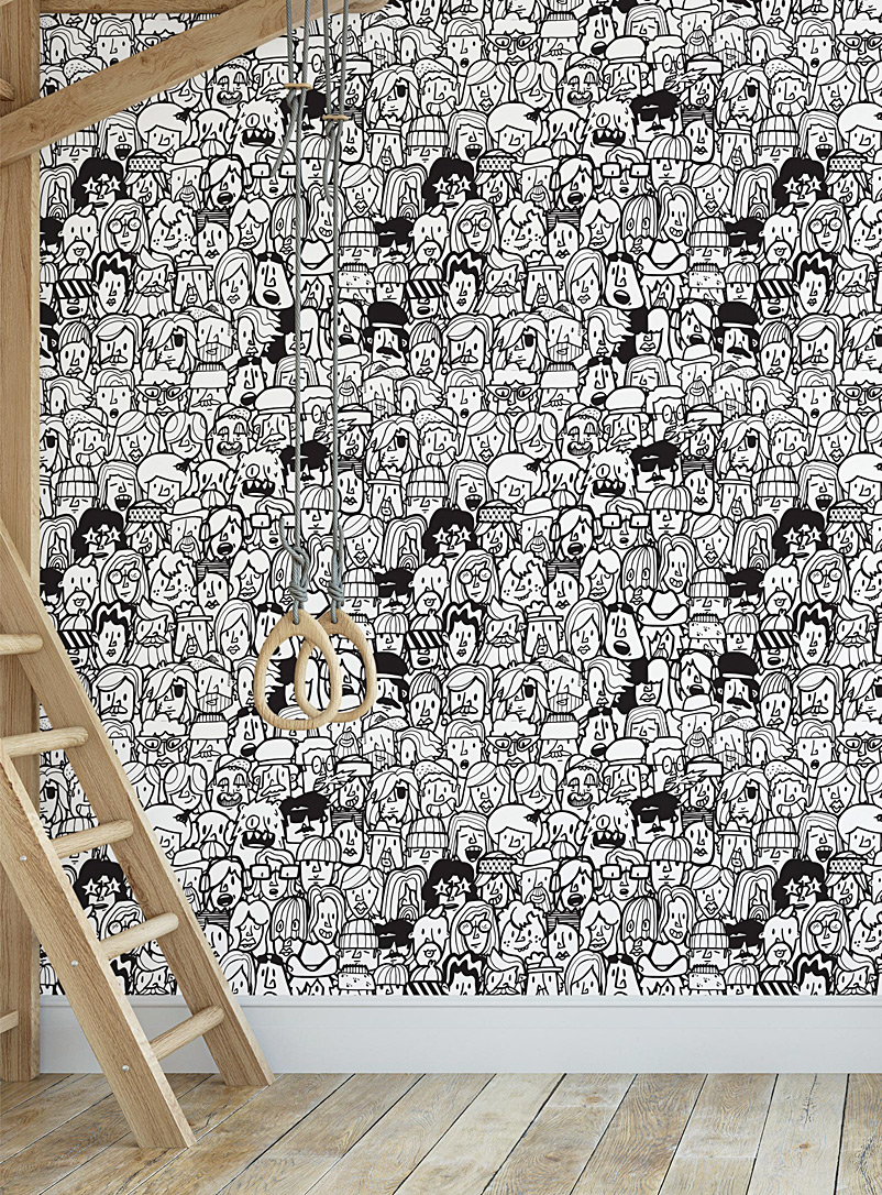 Meraki Assorted white  T'es où? self-adhesive wallpaper strip In collaboration with artist Matel