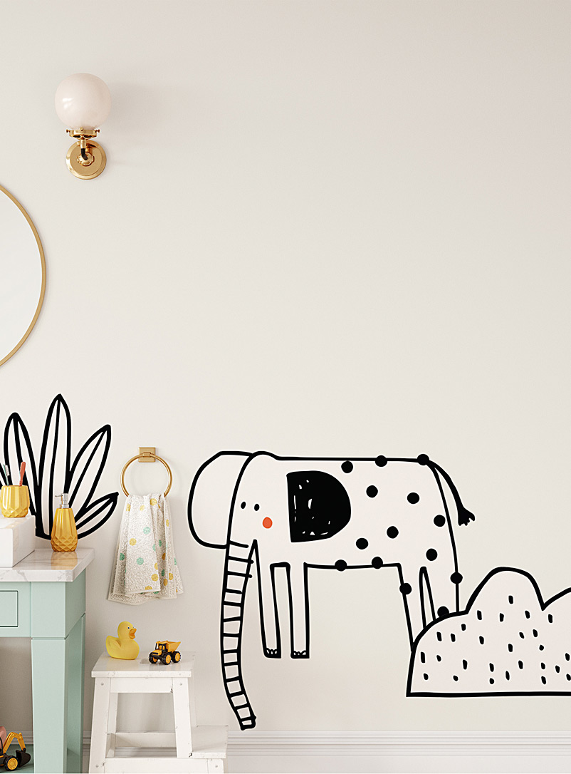 Meraki Black and White Un éléphant en pyjama wall stickers In collaboration with artist Marie-France Auger