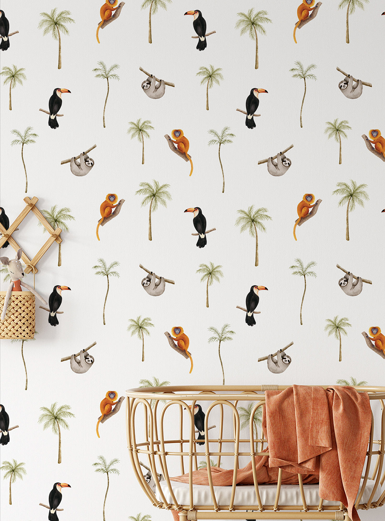 Meraki Welcome To The Jungle Self-adhesive Wallpaper Strip In Collaboration With Artist Marie-lise Leclerc In Patterned White