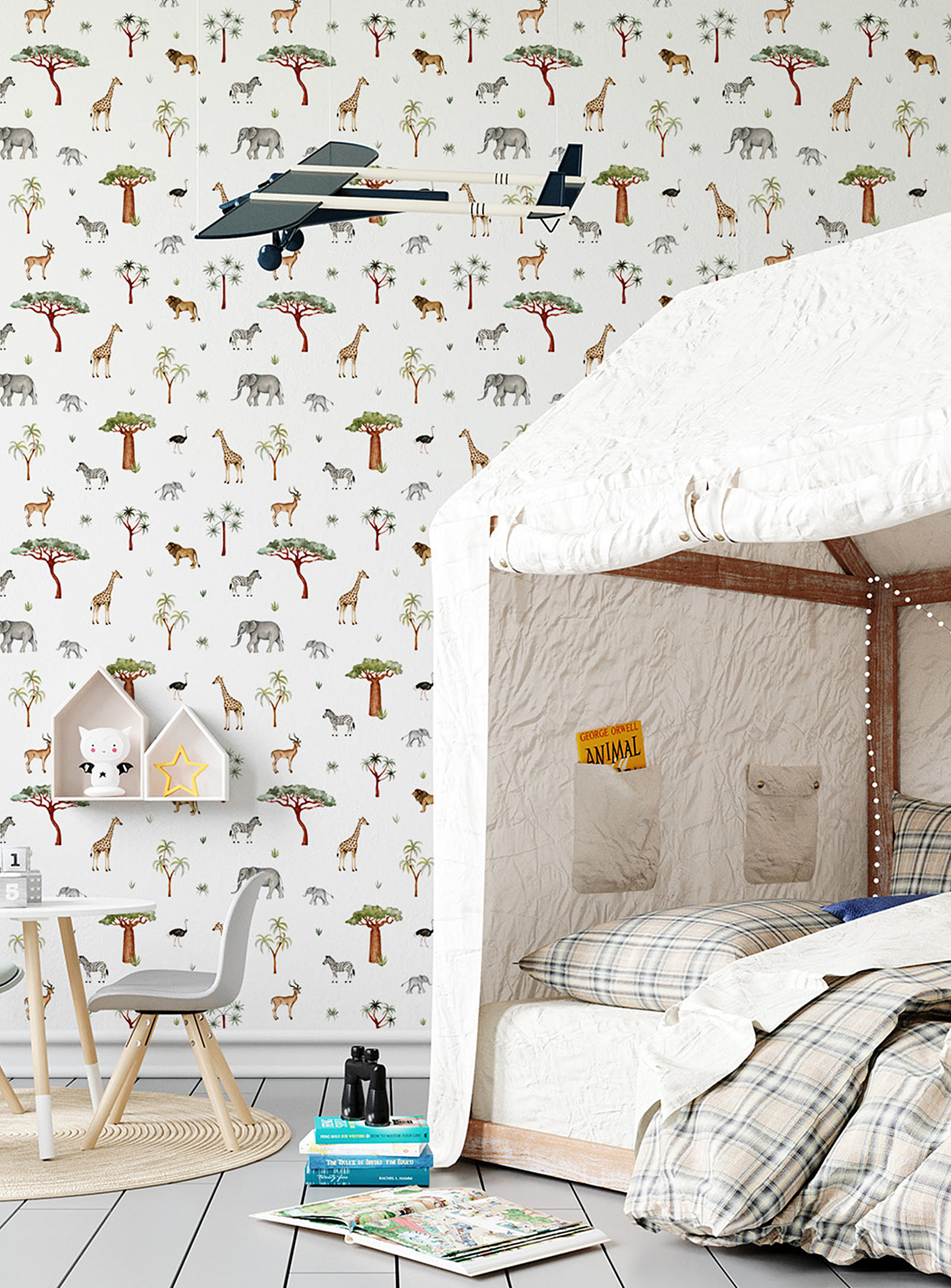 Meraki Savannah Self-adhesive Wallpaper Strip In Collaboration With Artist Marie-lise Leclerc In Patterned White