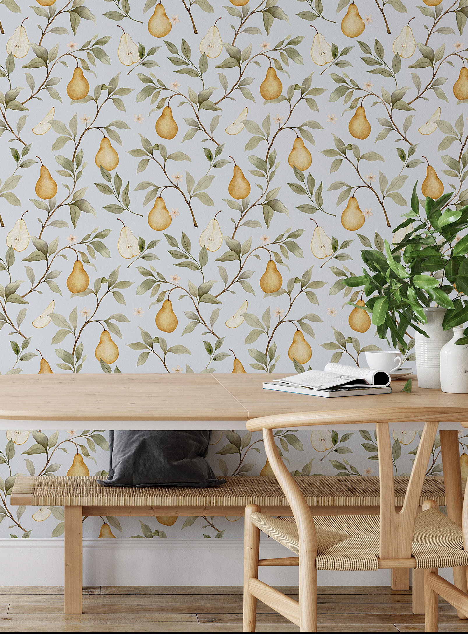 Meraki Pear Groove Self-adhesive Wallpaper Strip In Collaboration With Artist Marie-lise Leclerc In Baby Blue