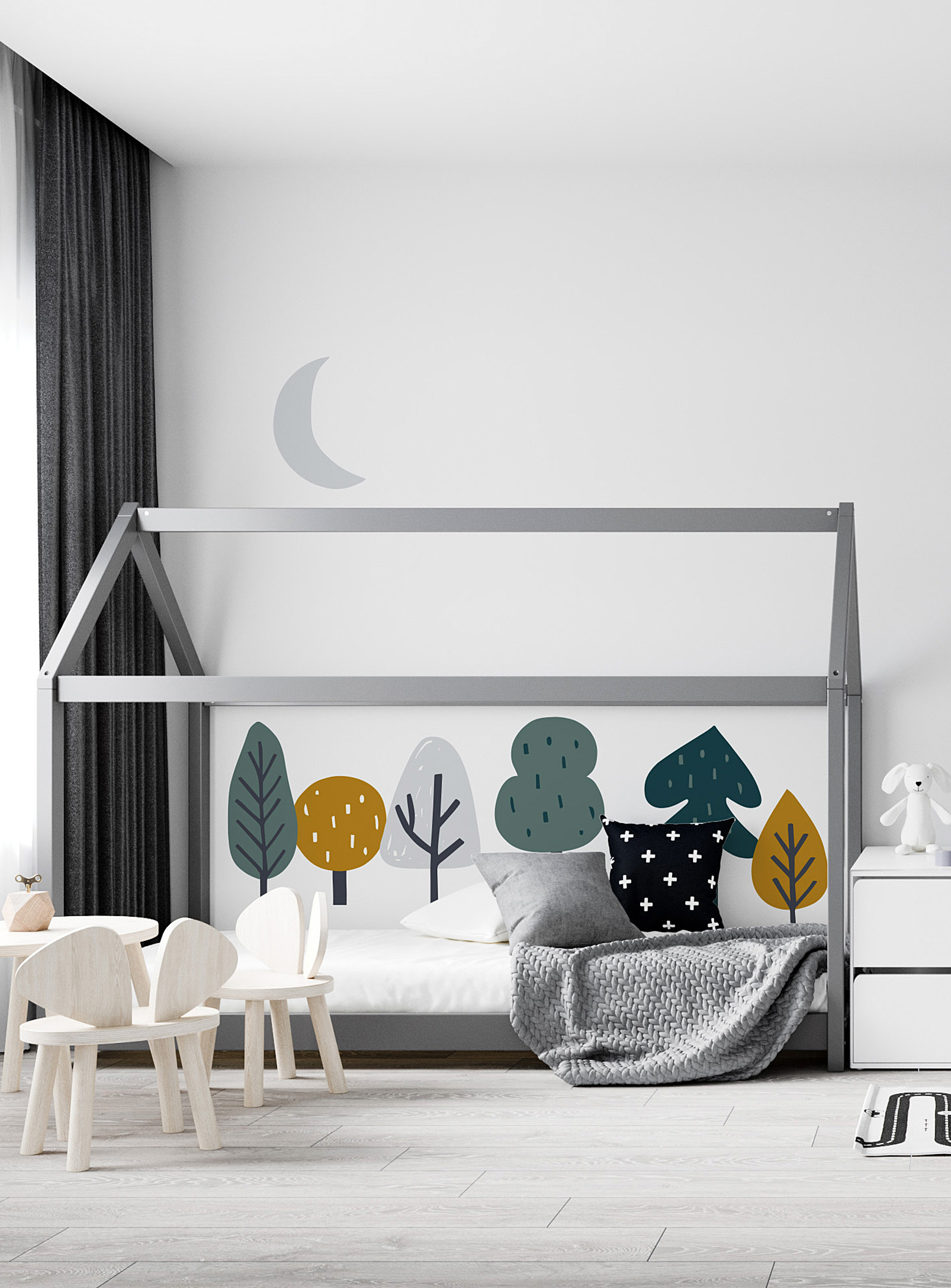 Meraki Dessine-moi Une Forêt Wall Decals In Collaboration With Artist Marie-france Auger In Mossy Green