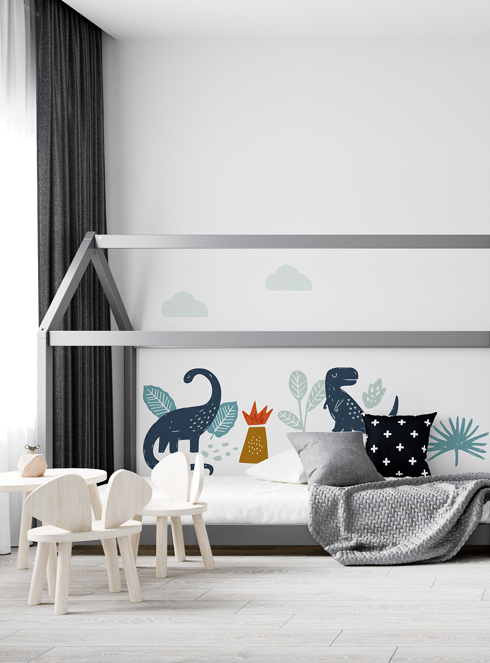 Meraki Dinomania Wall Decals In Collaboration With Artist Marie-france Auger In Blue