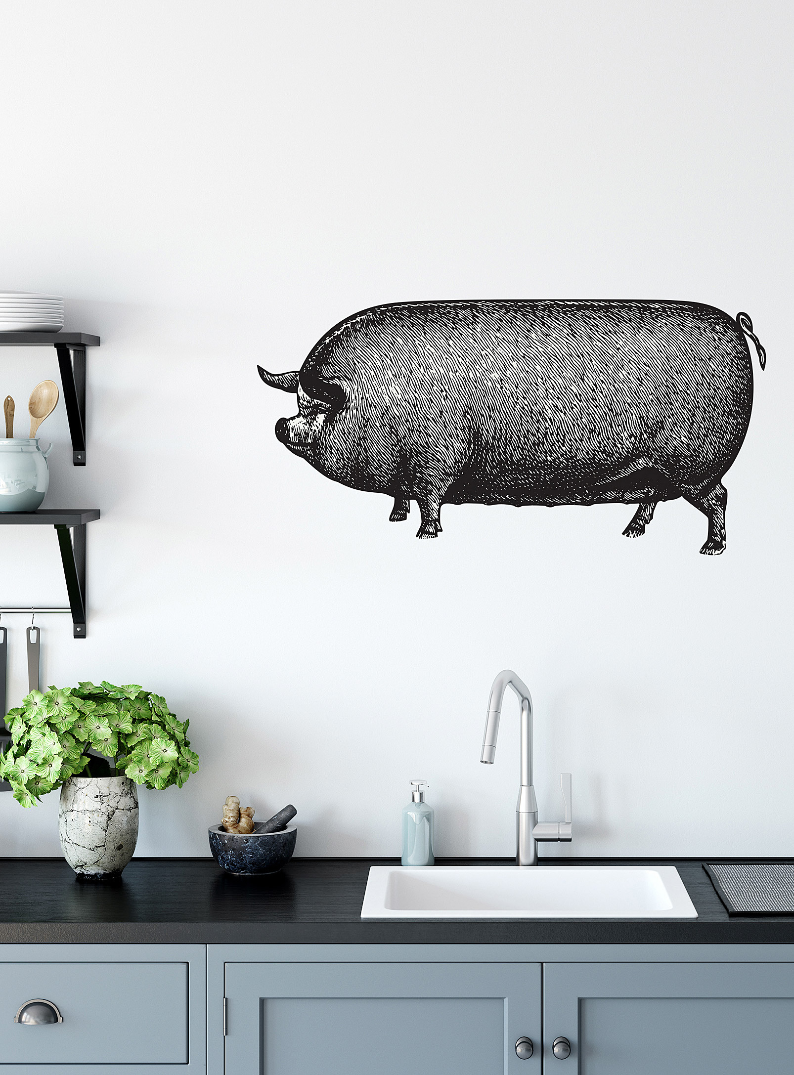 Meraki Cochon Tout Long Wall Sticker In Black