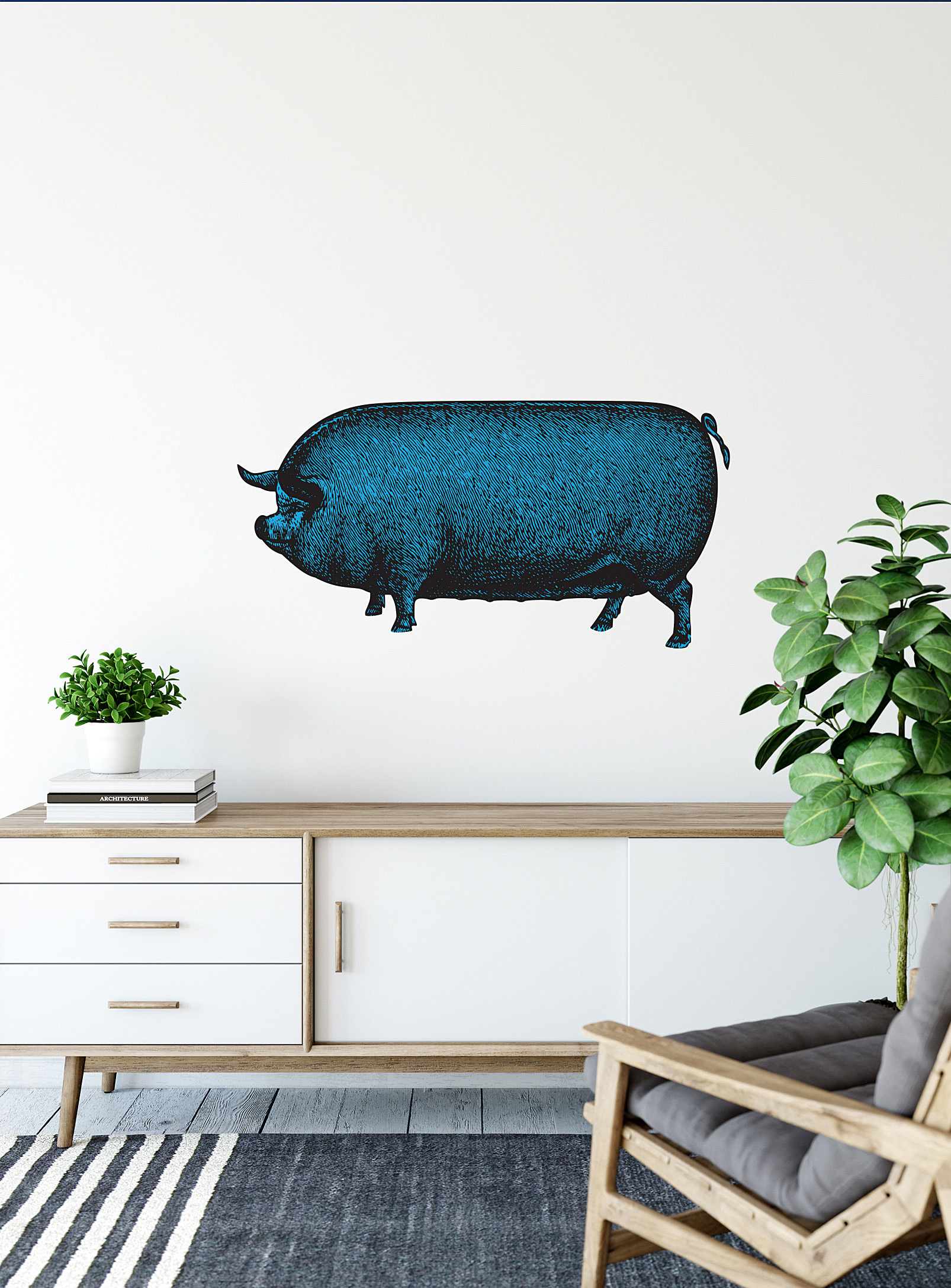 Meraki Cochon Tout Long Wall Sticker In Blue