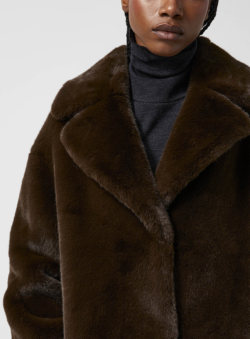 Manteau (paletot) Camel Strass Col Vraie Fourrure 50% Laine Taille S/M - Neuf étiqueté