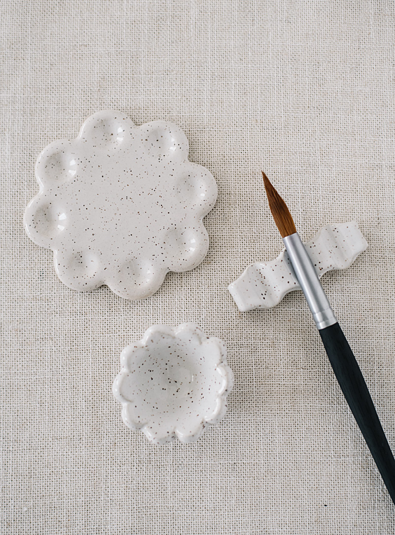 SarahBeePottery White Floral palette stoneware painting set 3-piece set