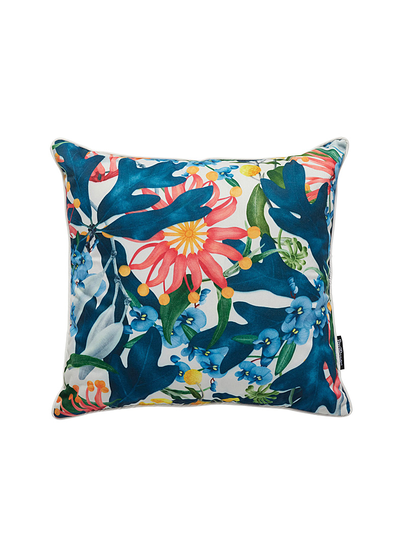 Basil Bangs Patterned Blue Colourful flora outdoor cushion 50 x 50 cm