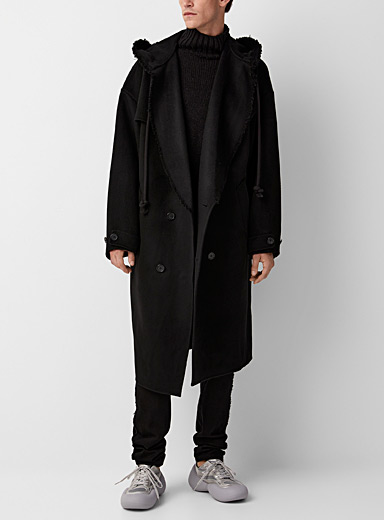 JW Anderson: Le manteau lainage bords effilochés Noir pour homme