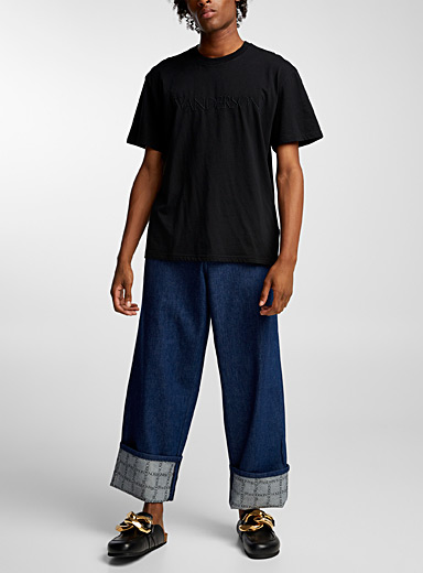JW Anderson Blue Logo grid-cuff wide-leg jeans for men