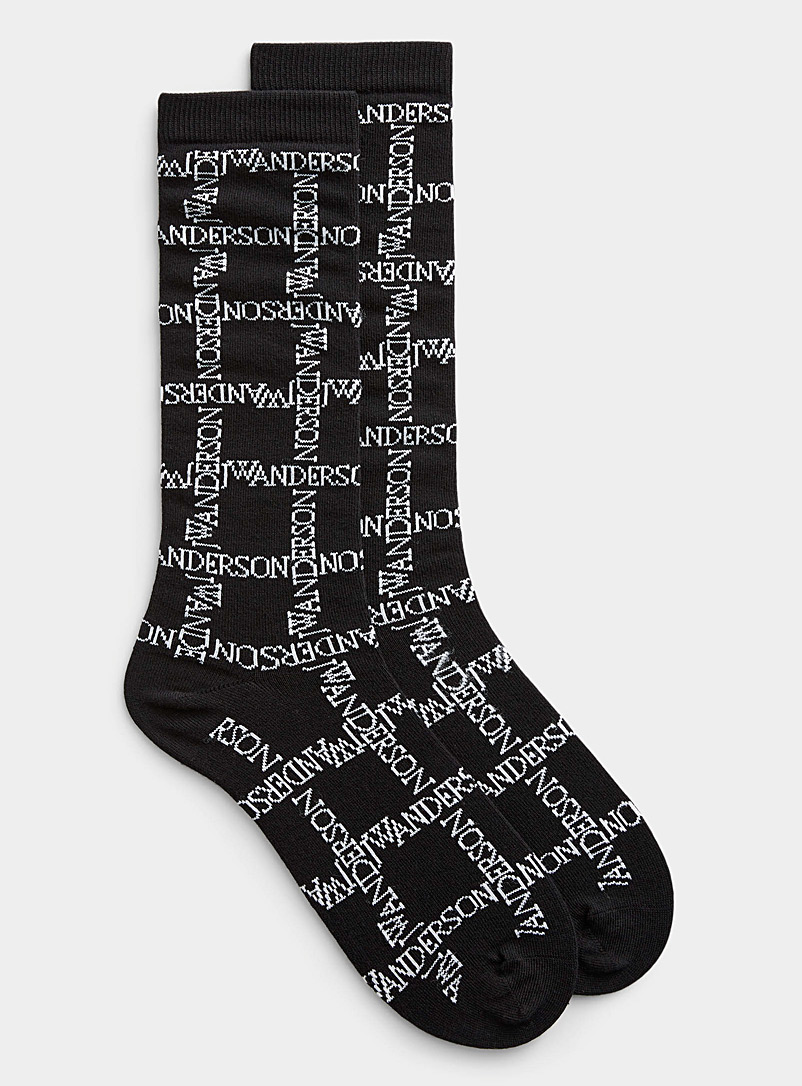 JW Anderson Black Multi-signature socks for men