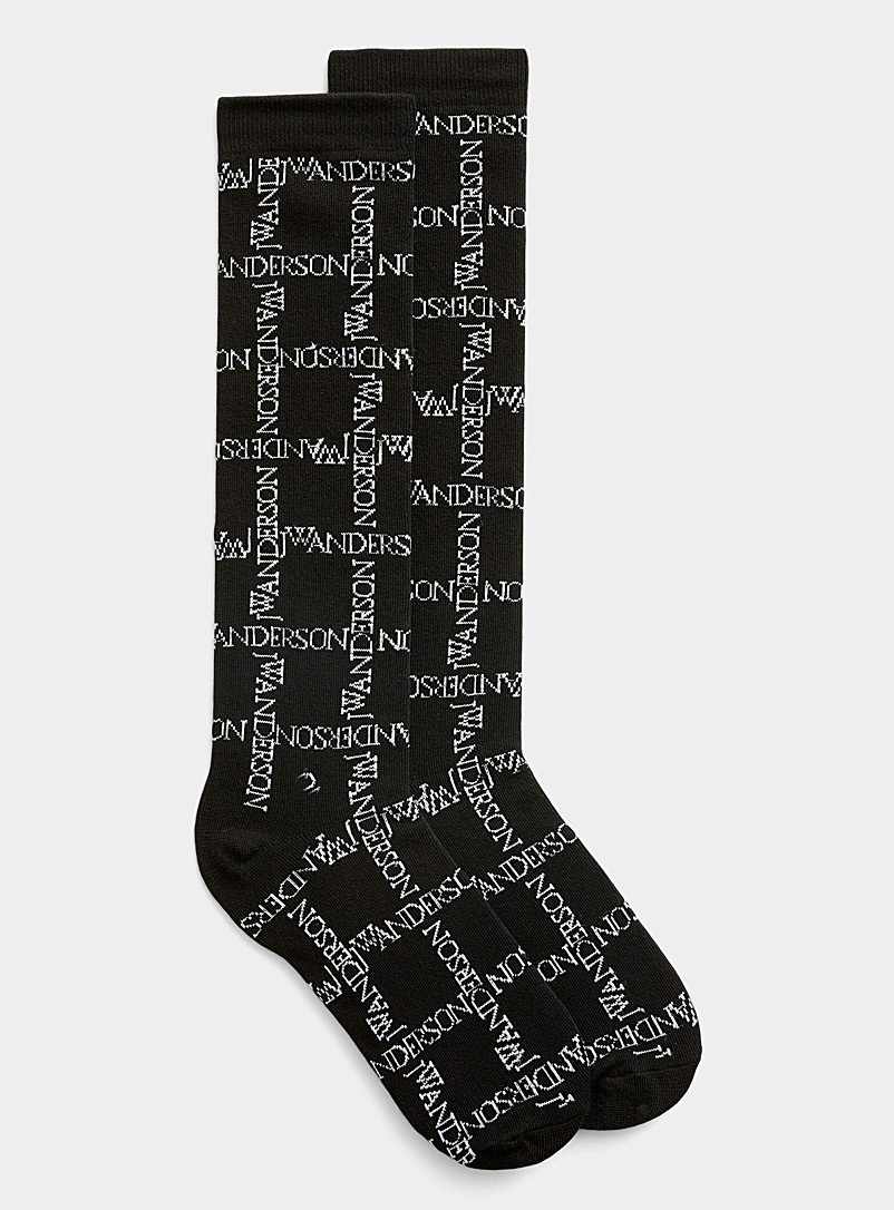JW Anderson Black Grid logo socks for men