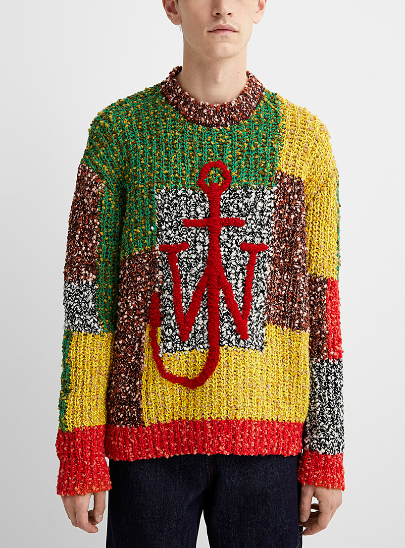 JW Anderson Red Artistic patchwork sweater for men