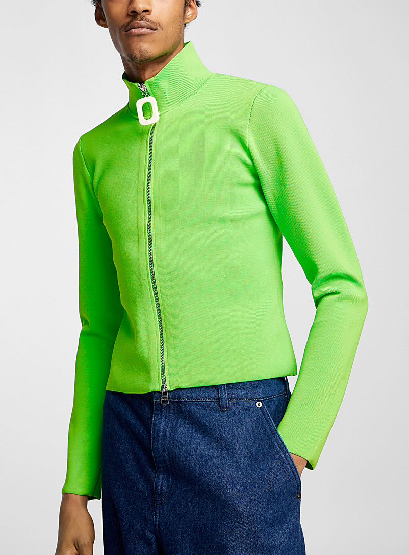 JW Anderson: Le cardigan zippé vert acidulé Vert pour homme