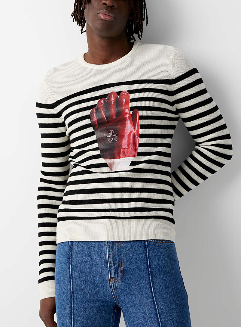 JW Anderson Ivory White Nautical stripes and glove sweater for men
