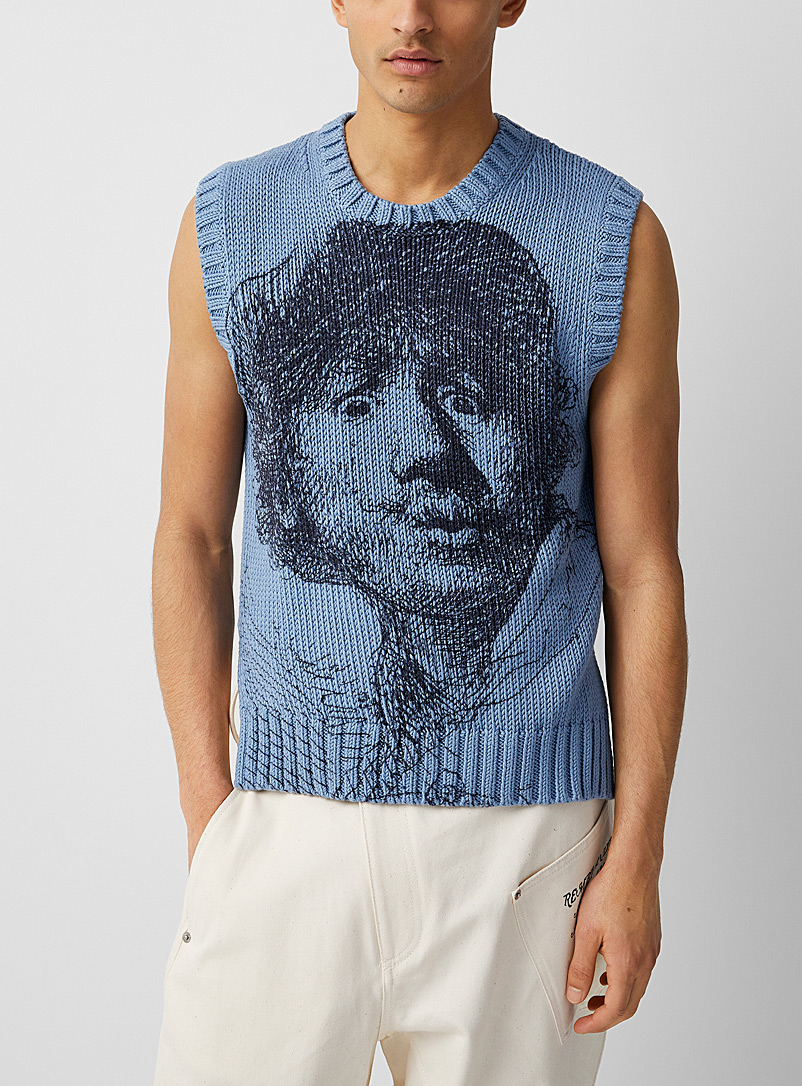 JW Anderson Blue Rembrandt embroidered sweater vest for men