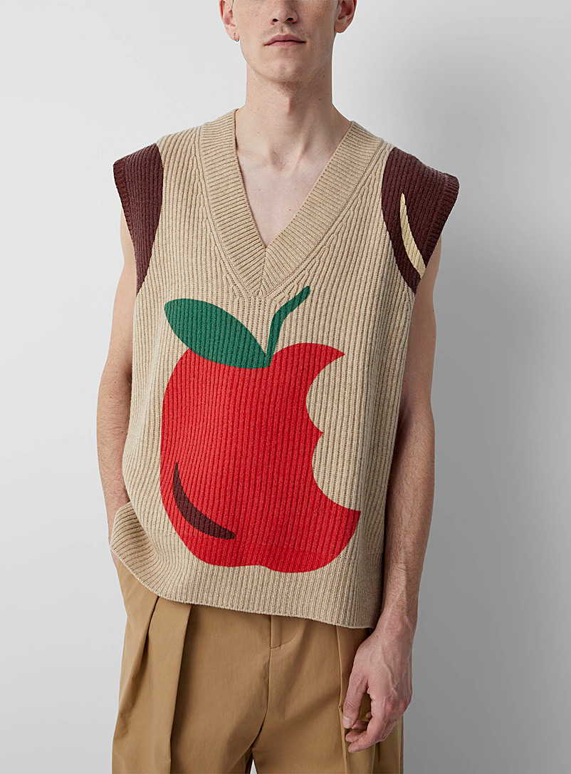 JW Anderson Cream Beige Apple ribbed sweater vest for men