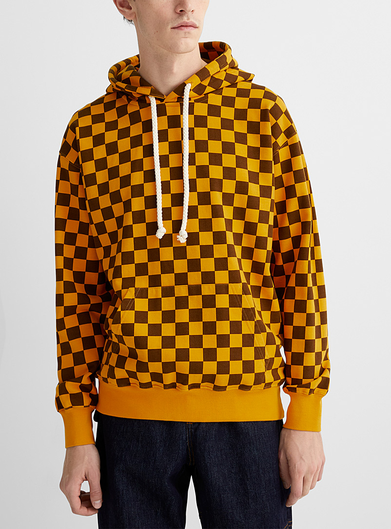 JW Anderson Golden Yellow Colourful checkered pattern hoodie for men