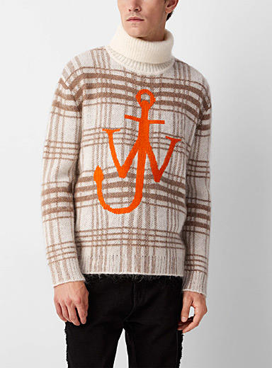 JW Anderson White Orange anchor checkered sweater for men