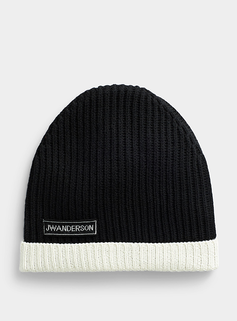 JW Anderson Black Contrasting contours ribbed tuque for men