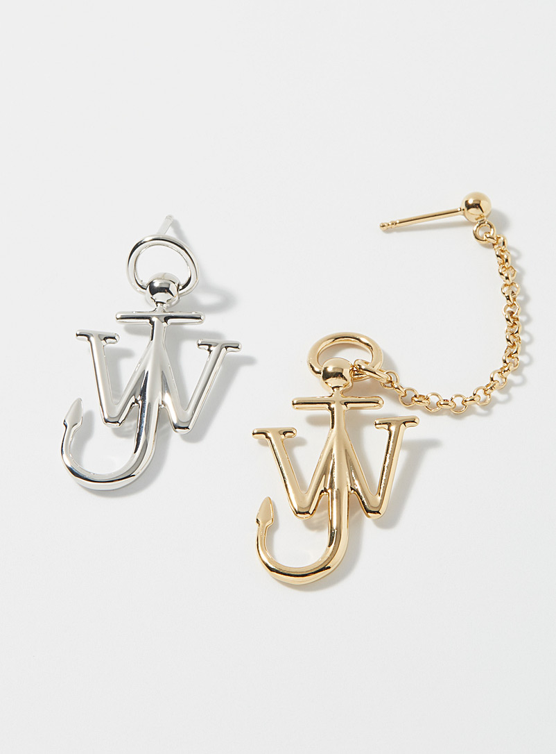 JW Anderson Silver Iconic anchor asymmetrical earrings for men