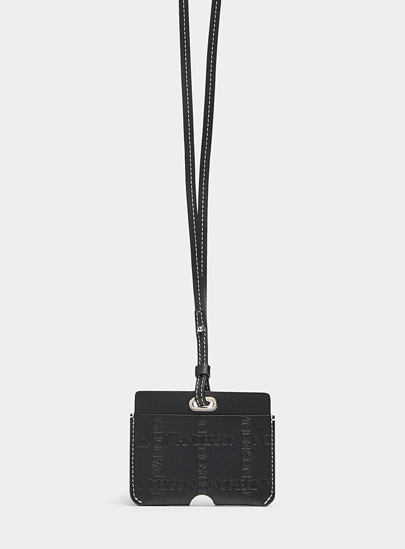 JW Anderson Black Grid card holder with strap for men