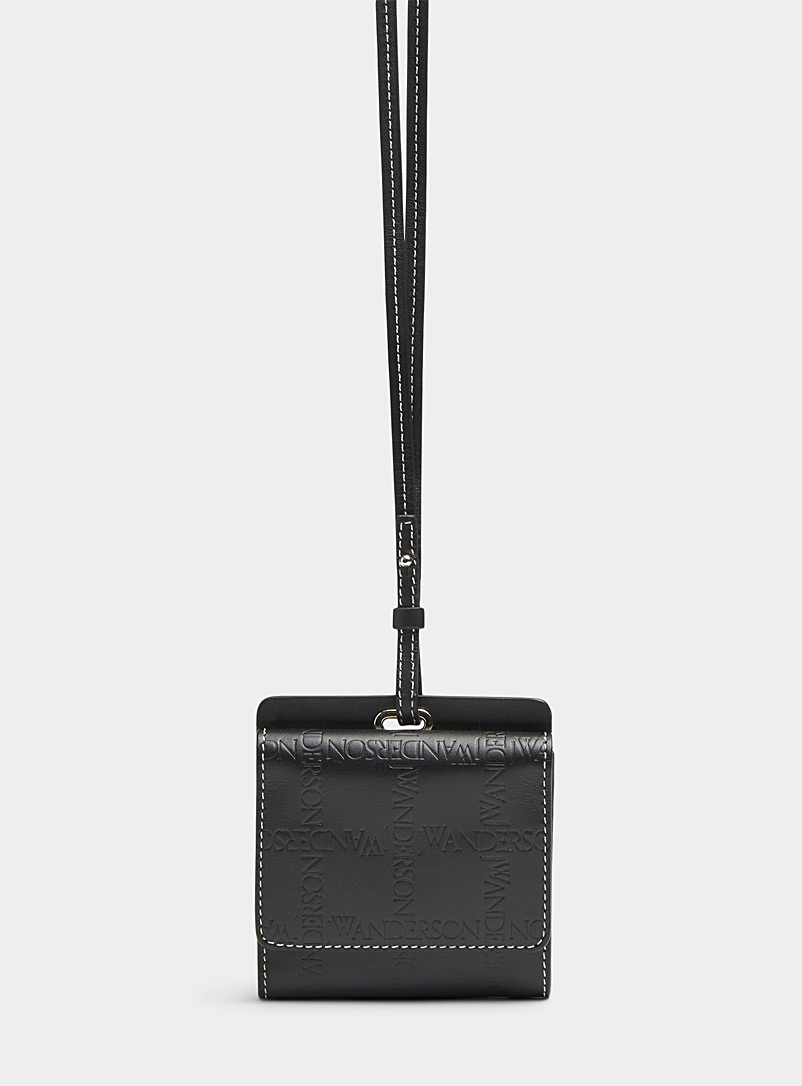 JW Anderson Black Grid wallet with strap for men