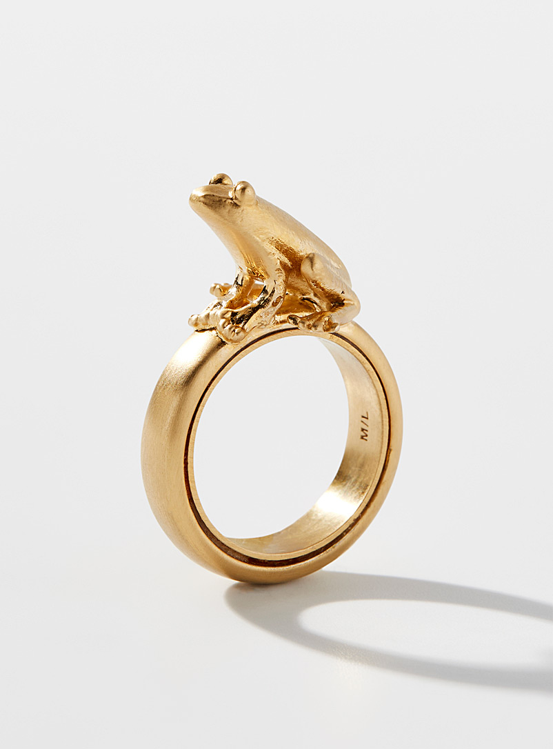 JW Anderson Golden Yellow Iconic anchor double-loop ring for men